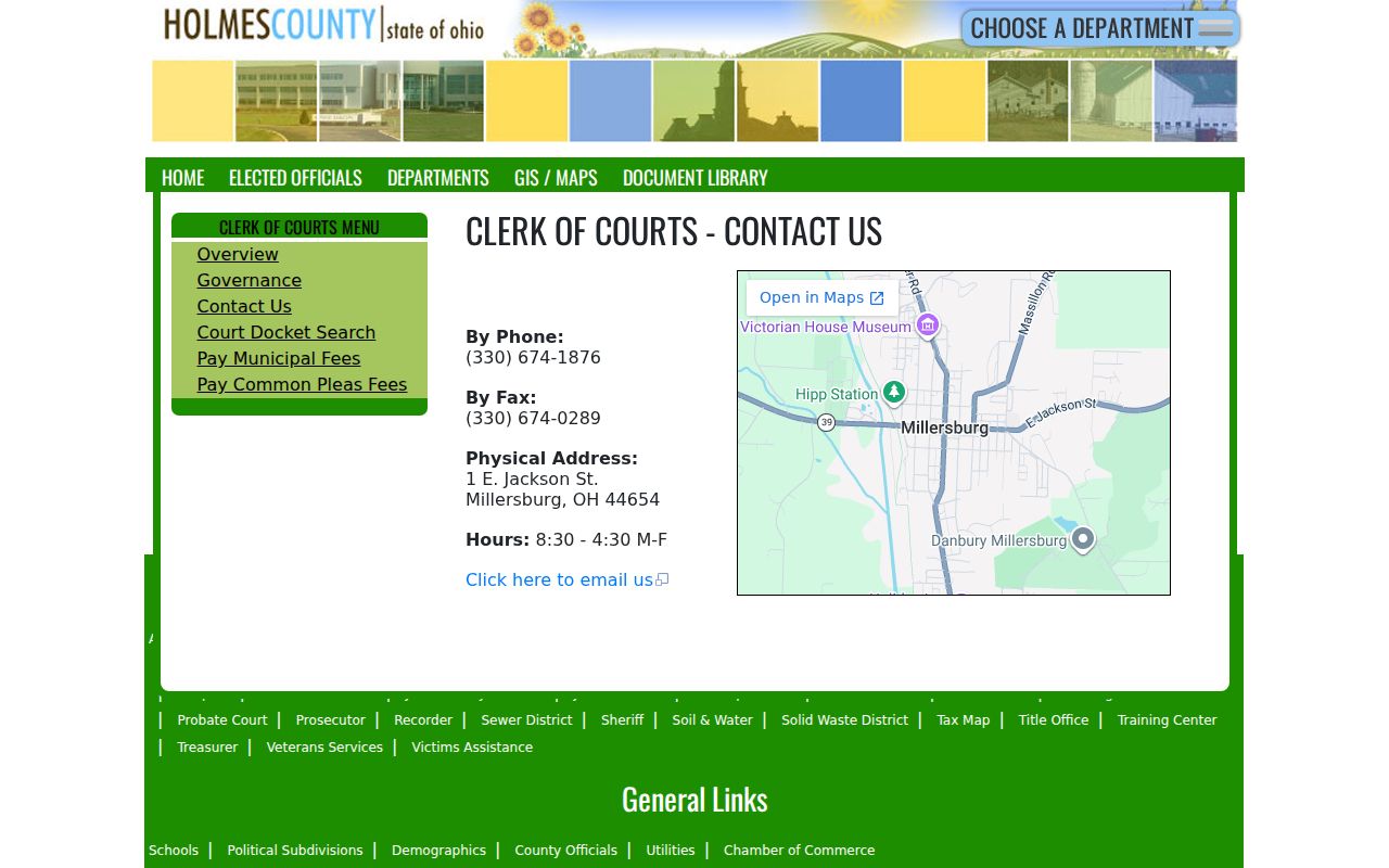 Holmes County case search Clerk of Courts counter contact details
