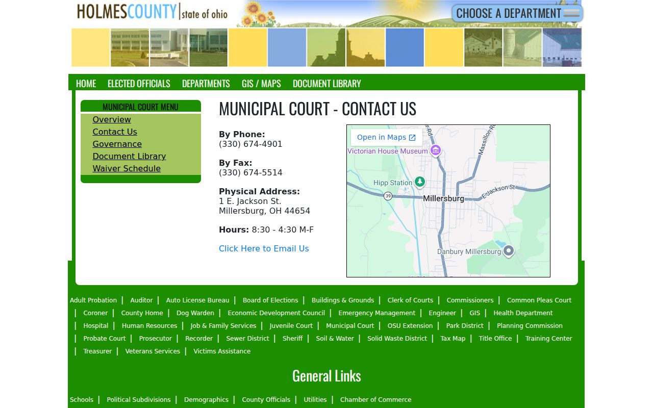 Holmes County case search contact details for the Municipal Court