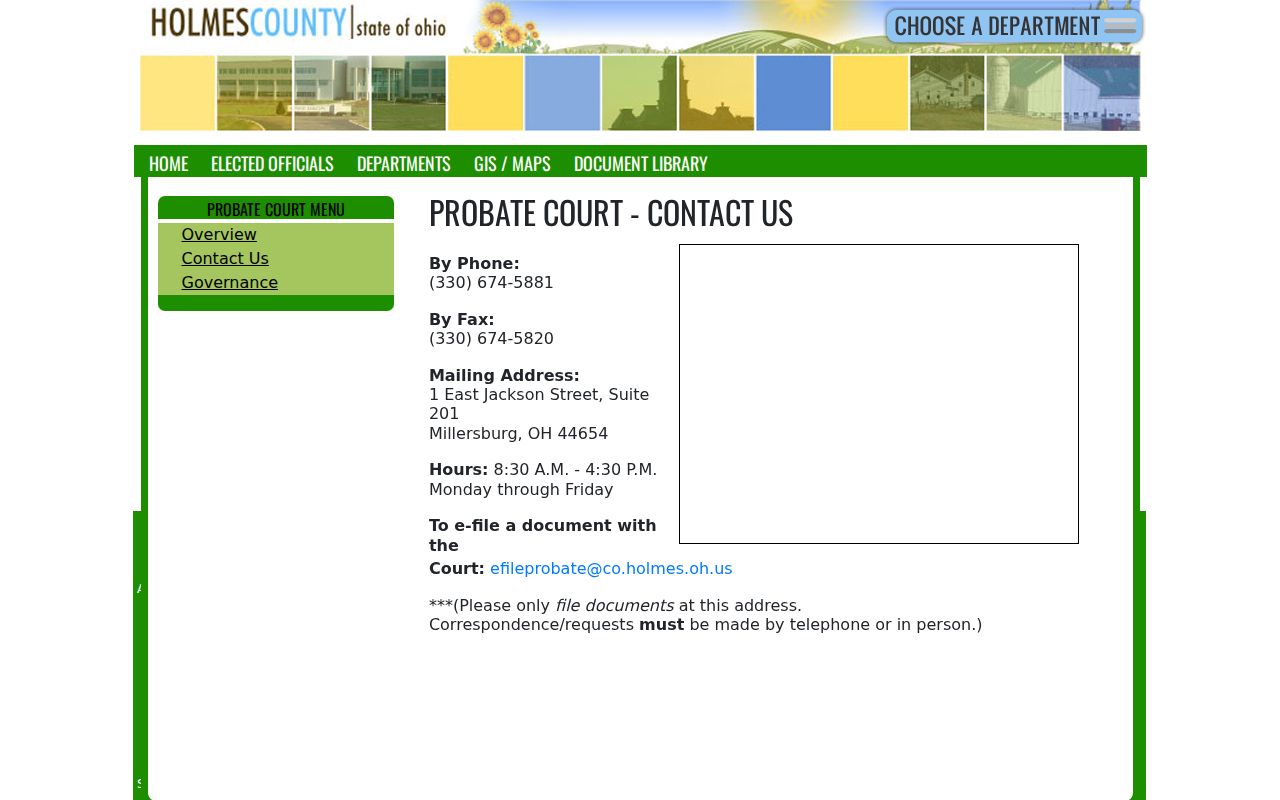 Holmes County case search Probate Court Suite 201 contact details