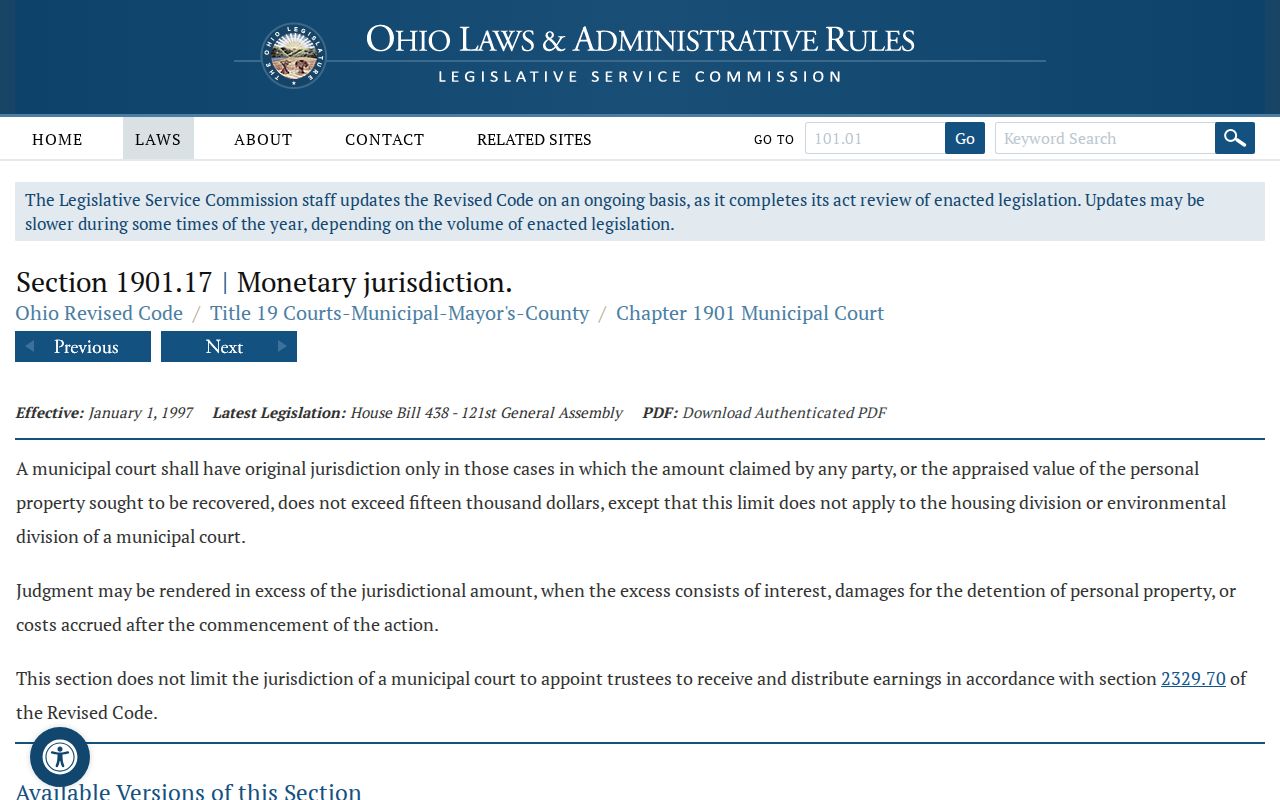 Holmes County civil docket source for Municipal Court civil jurisdiction