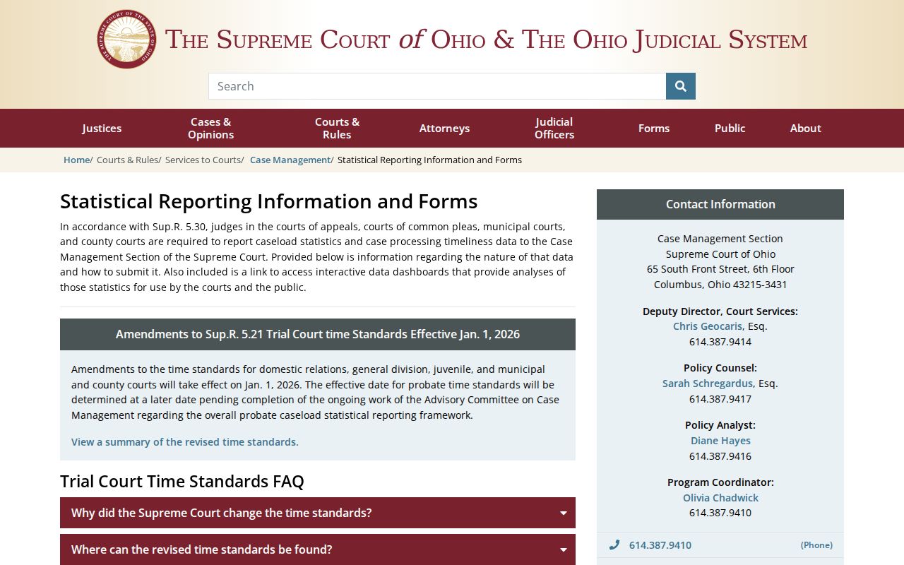 Holmes County court calendar research source from the Ohio Supreme Court