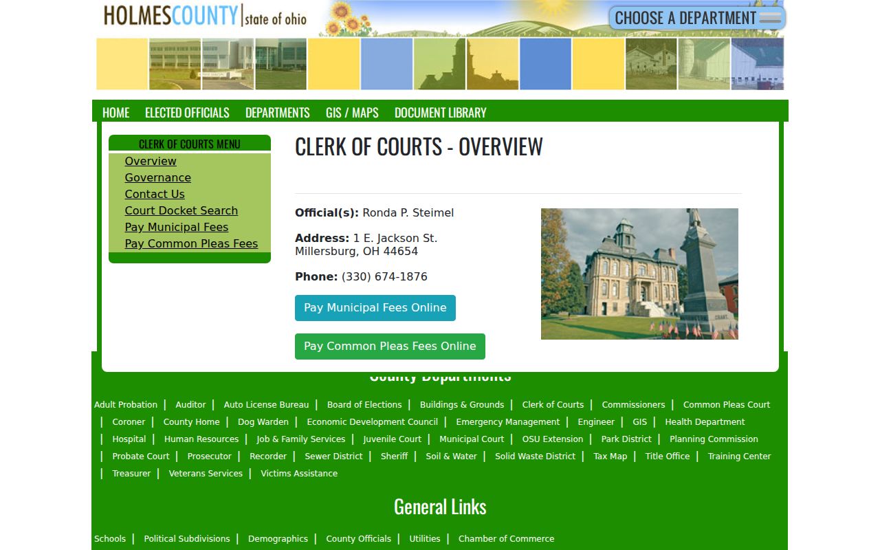 Holmes County criminal docket Clerk of Courts office and public records source