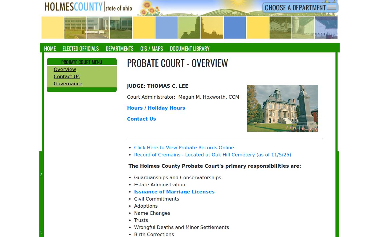 Holmes County court docket Probate Court records overview