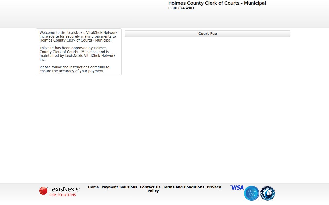 Holmes County traffic court records source showing the Municipal payment channel