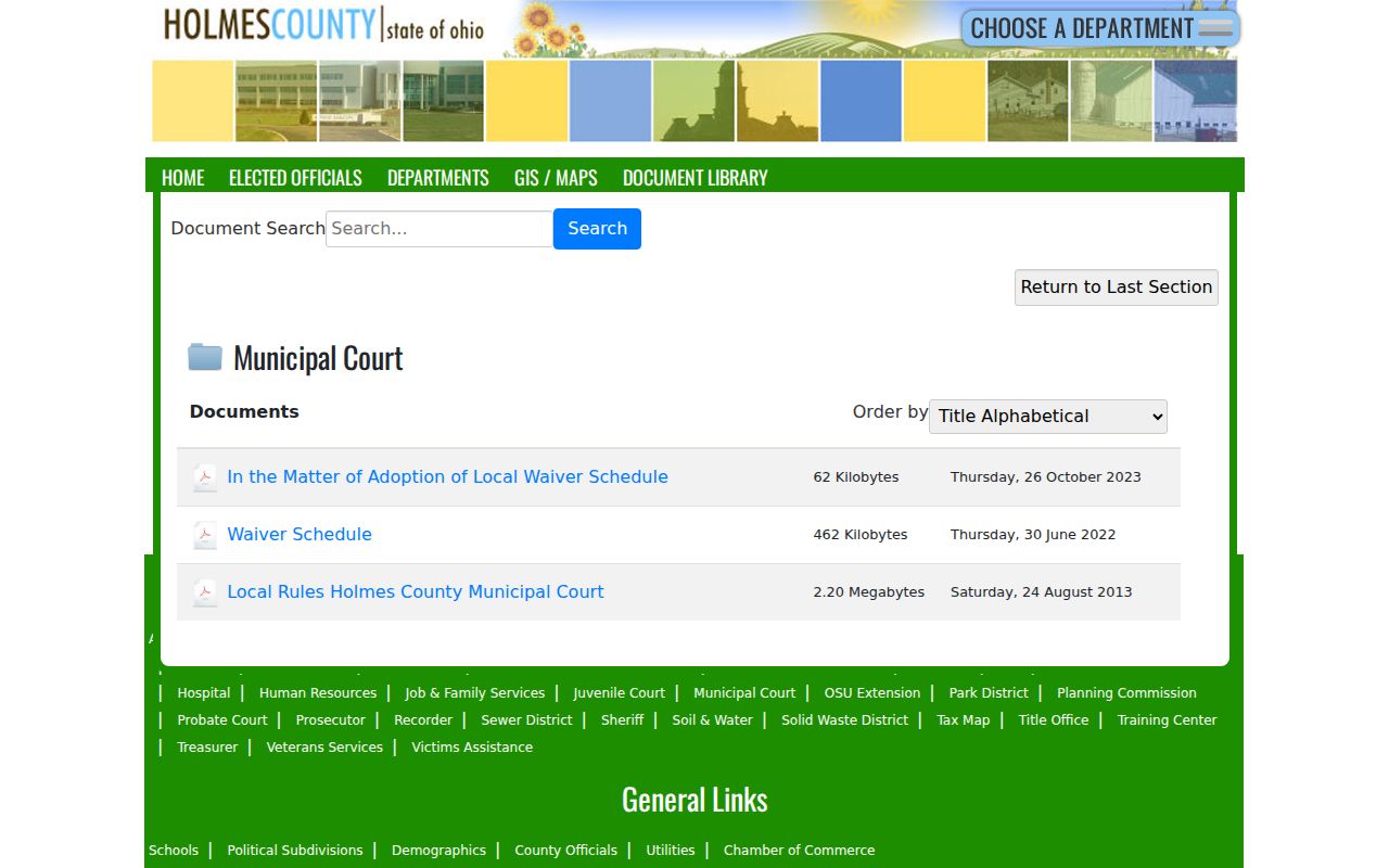Holmes County traffic court records source for Municipal rules and waiver schedule