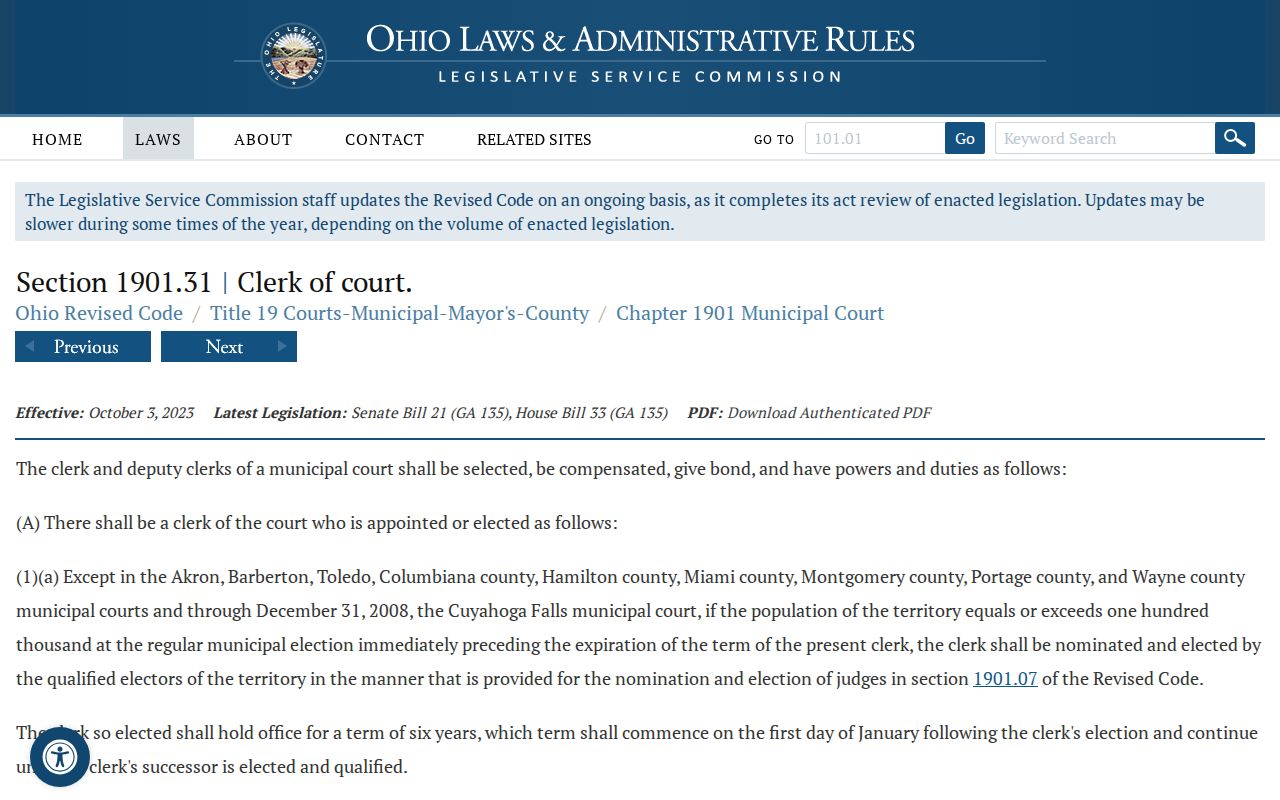 Holmes County traffic court records source for the Municipal Court clerk custodian