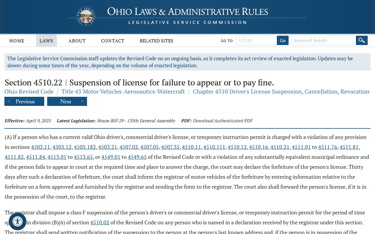 Holmes County traffic court records source for Ohio failure to appear law